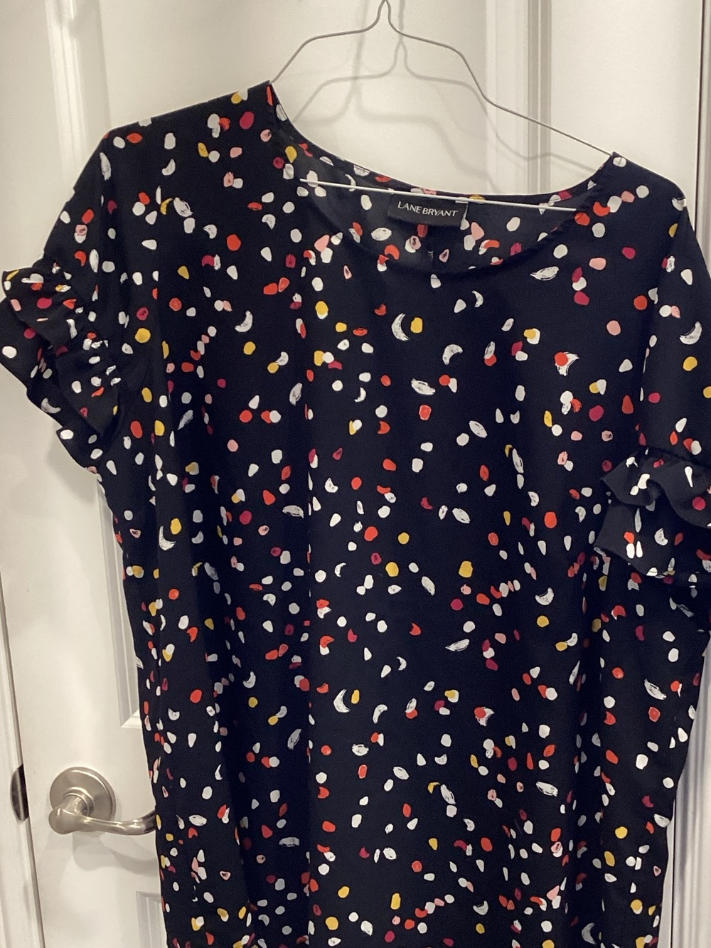 Lane Bryant Black Confetti Dot Ruffle Sleeve Blouse